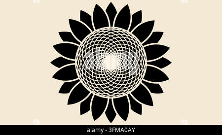 Girasole geometrico, silhouette vettoriale nera su uno sfondo isolato Illustrazione Vettoriale
