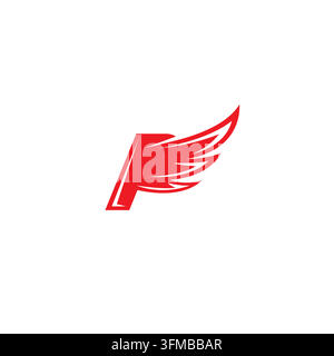 Design del logo con lettera P a forma di ala. Vettore icona iniziale P Illustrazione Vettoriale