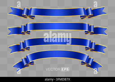 Elegante set di nastri blu con bordi dorati, ideale per banner e etichette. Illustrazione vettoriale Illustrazione Vettoriale