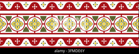 Bordo gotico colorato vettoriale. Ornamento europeo medievale. Motivo classico dei Tedeschi, degli Angli, dei Sassoni, dei Franchi. Illustrazione Vettoriale