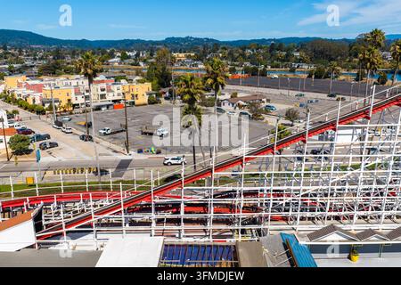 Vista aerea della Giant Dipper roller coaster a Santa Cruz, California Foto Stock