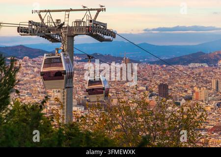 Montjuic Funivia (teleferica de Montjuic) a Barcellona, Spagna Foto Stock