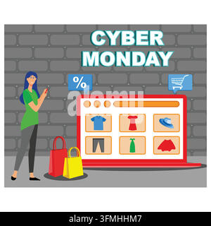 Cyber Monday isometrico. Illustrazione moderna vettoriale piatta Illustrazione Vettoriale