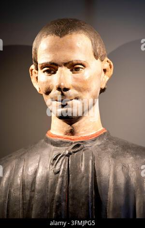 Italia, Toscana, Firenze, elencato come patrimonio mondiale dall'UNESCO, Palazzo Vecchio, appartamento dei Priori, la sala delle udienze (salla de la Cancelleria), busto di Niccolò Machiavelli (dopo il 1527) Foto Stock