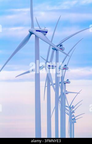 Paesi Bassi, Rotterdam, il porto, Maasvlakte, turbine eoliche Vestas Foto Stock