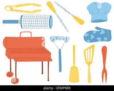 Set di attrezzature per barbecue Illustrazione Vettoriale