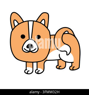 Illustrazione isolata vettoriale di cartone animato di un cane corgi carino. Concetto di arte lineare di un personaggio di animale domestico felice, cucciolo bianco zenzero. Design di adesivo pop estetico kawaii Illustrazione Vettoriale