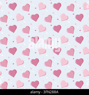 Modello ripetitivo senza cuciture di cuori rosa e magenta su sfondo azzurro. Design romantico giocoso con piccoli cuori sparsi, perfetto per i regali Illustrazione Vettoriale