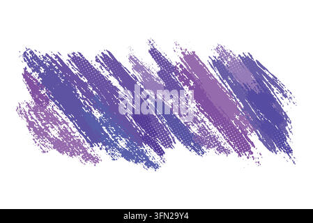 Elemento di design isolato a tratto di pennello grunge viola e porpora dinamico con sottili motivi a punti mezzatona. Perfetto per banner artistici moderni, cr Illustrazione Vettoriale
