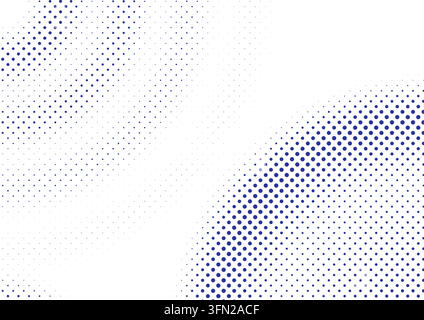Uno sfondo vettoriale blu vibrante che mostra un'onda organica di punti mezzotono. La dimensione progressiva crea un senso fluido di movimento e profondità. Questo v Illustrazione Vettoriale