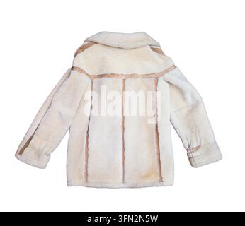 Cappotto di montone da uomo su sfondo bianco. Retro. Foto Stock