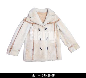 Cappotto di pelle di pecora da uomo su sfondo bianco. Foto Stock
