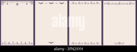 Set di modelli per biglietti di auguri di Halloween a punto croce. Sfondi folkloristici di ricamo spaventosi. Layout di inviti digitali con ragno, pipistrello, teschio e pum Illustrazione Vettoriale