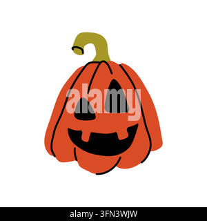 Simpatico zucca di Halloween a forma di jack-o-lantern arancione per il design di biglietti di auguri per le festività Illustrazione Vettoriale