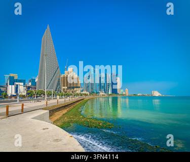 Burj Al Mana, Al Bidda Tower e altri grattacieli della capitale del Qatar. Foto Stock