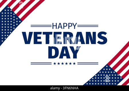 Biglietto di auguri felice per il giorno dei veterani con elementi della bandiera americana isolati su sfondo bianco Illustrazione Vettoriale