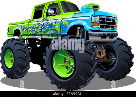 Monster Truck dei cartoni animati. Disponibile EPS-10 separato da gruppi e livelli con effetti di trasparenza per il ricoloramento con un solo clic Illustrazione Vettoriale