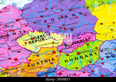 Mappa della Repubblica Ceca e della Slovacchia, paesi vicini situati in Europa centrale Foto Stock