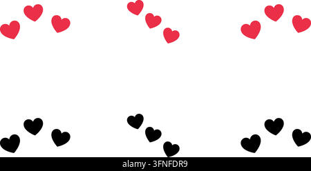 Set di icone a forma di cuore in varianti di colore rosso e nero con stili grafici solidi per l'interazione sui social media e il design a tema amore Illustrazione Vettoriale
