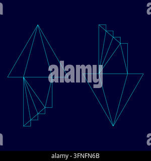 Due frecce con effetto 3D di sommazione per upload e download, triangolazione low poly, poligonale triangolata, colore elettrico ciano blu vibrante acqua neon Illustrazione Vettoriale