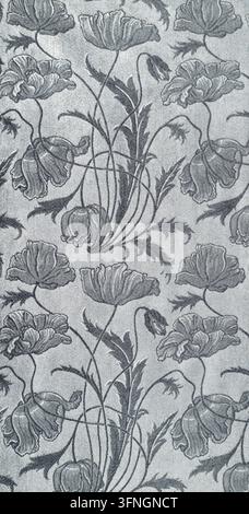 Motivo floreale ripetuto di papaveri, design botanico decorativo, xilografia del XIX secolo. Foto Stock