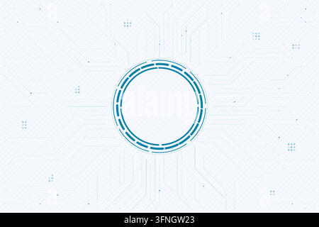 Cornice circolare luminosa con tracce elettroniche angolari su uno sfondo di linee. Illustrazione vettoriale modificabile con un centro aperto. Illustrazione Vettoriale
