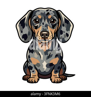 Illustrazione di un simpatico cane bassotto argentato maculato. Illustrazione Vettoriale