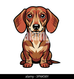 Amichevole cucciolo di bassotto marrone seduto graficamente. Illustrazione Vettoriale