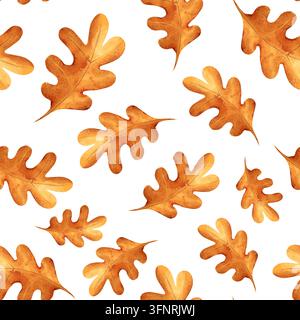 Illustrazione di un motivo di foglie di quercia autunnali sparse disegnate a mano Foto Stock