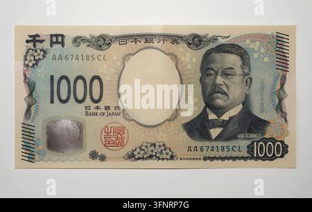 Banconota da mille (1000) yen giapponesi (Kitasato Shibasaburō - era un medico e batteriologo giapponese), JPY, ¥ Foto Stock