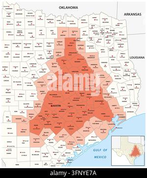 Mappa della megaregione del Triangolo del Texas, USA Foto Stock