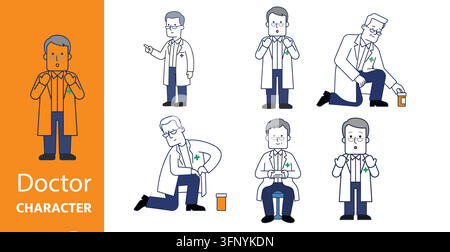 Personaggio medico che esegue azioni mediche in una sequenza animata con elementi vettoriali modificabili Illustrazione Vettoriale