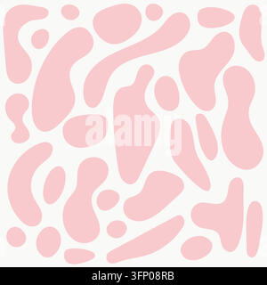 Bold pattern senza cuciture rosa e bianco con macchie di mucca e dalmata, caratterizzato da forme irregolari. Ottimo per decorazioni creative, tessuti e carte da parati Illustrazione Vettoriale
