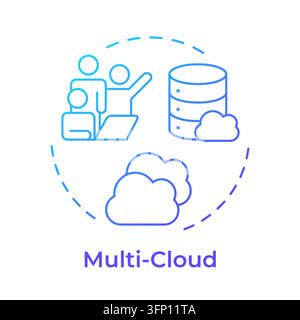 Icona di concetto di contorno sfumato multi-cloud Illustrazione Vettoriale