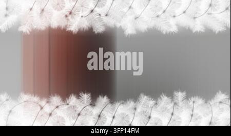 Presentazione regalo minimalista a tema invernale con un pacco incartato su uno sfondo texture di neve per materiali marketing delle festività. Foto Stock