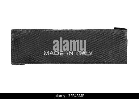 Testo dell'etichetta di abbigliamento Made in Italy isolato su sfondo bianco Foto Stock