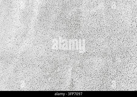 Tessuto grigio con pelo corto, soffice e morbido, sfondo astratto con trama. Dettaglio macro in primo piano vista dall’alto di materiale tessile superficie bianco scuro Foto Stock
