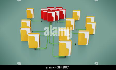 Cartelle collegate tra di loro in una rete. 3D'illustrazione. Foto Stock