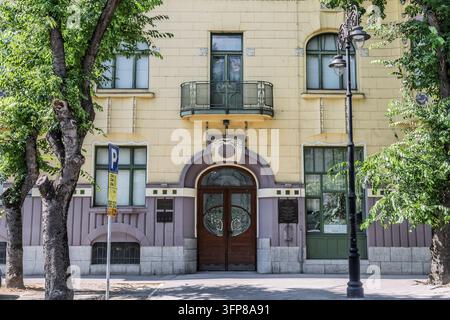 La facciata del Museo Municipale, che mostra il suo design architettonico storico. Subotica, Serbia Foto Stock