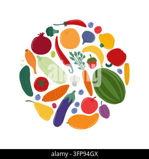 Set di frutta e verdura Illustrazione Vettoriale