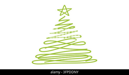 Albero di Natale verde disegnato a mano in stile scarabocchio con una stella in cima Illustrazione Vettoriale