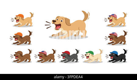 Set di cuccioli di Golden retriever carini con cappellini in varie pose con un cane carino Illustrazione Vettoriale