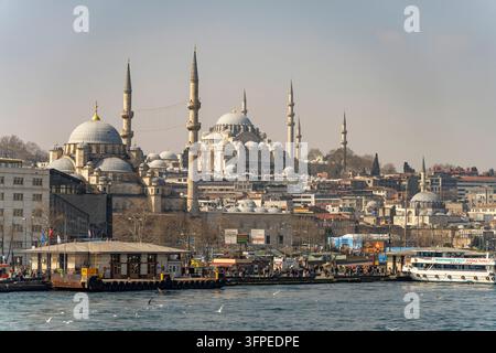La Nuova Moschea (Yeni Cami) e la Moschea Süleymaniye a Eminönü, Istanbul, Turchia Foto Stock