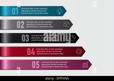 Modello di banner per infografica aziendale a cinque passi moderno Illustrazione Vettoriale