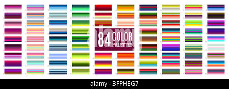 Tabella di palette di colori RGB neutri e vivaci. Campioni morbidi, freddi e caldi bilanciati, colori pastello e neon in armonia. Raccolta vettoriale di campioni arcobaleno, modello di icone di tonalità di catalogo astratte Illustrazione Vettoriale