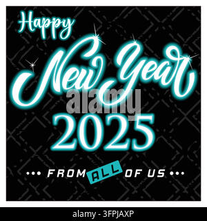 Festeggia l'arrivo del 2025 con un augurio di Buon Anno abbagliante con un design neon luminoso. Design perfetto per Capodanno. Vettore piatto moderno Illustrazione Vettoriale