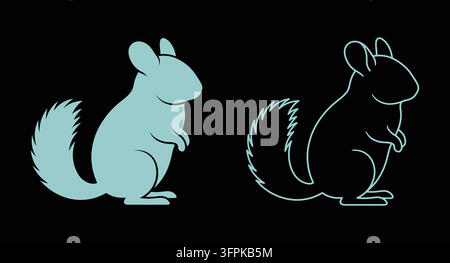 Silhouette di cincillà e illustrazione a linee affiancate con animale carino Illustrazione Vettoriale