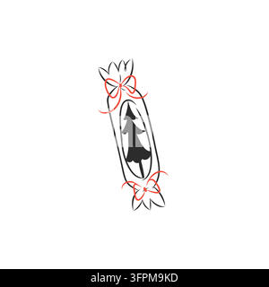 Decorazione per albero di Natale con fiocchi rossi, pallina di Natale minimal disegnata a mano, illustrazione vettoriale di decorazione festiva per le feste Illustrazione Vettoriale