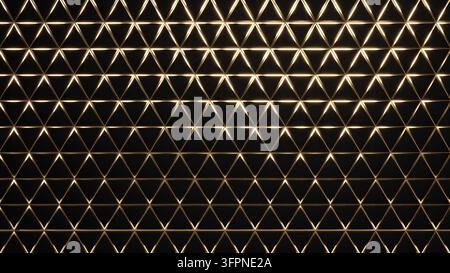 Motivo geometrico triangolare nero e oro di lusso con linee luminose - rendering 3D Foto Stock