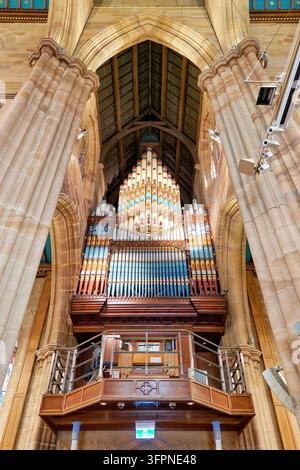 Pipiste d'organo stampate in blu, nella Cattedrale di Sant'Andrea a Sydney, Australia Foto Stock